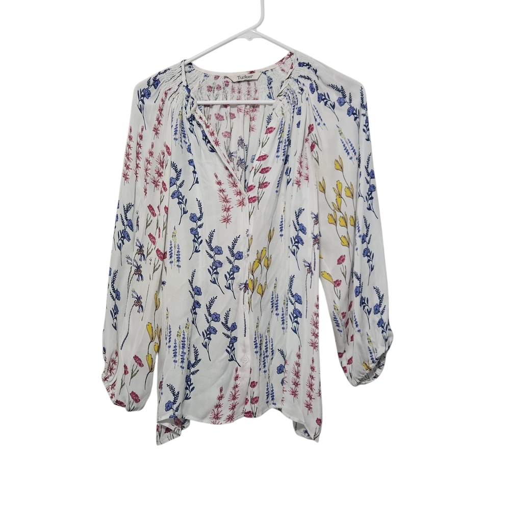 Tucker The Original Silk White Floral Blouse Size M